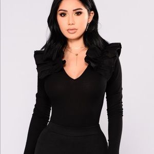 Fashion Nova Black Ruffle Detailed Bodysuit